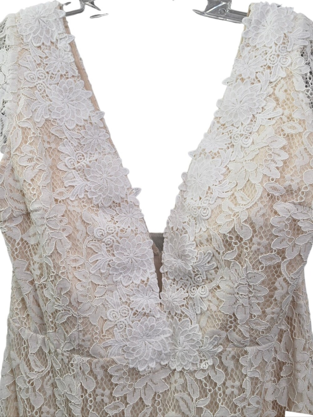 Nwt Lulu's Icing On The Cake Cap Sleeve Deep V Ivory  Floral Lace Wedding Dress - Picture 8 of 17